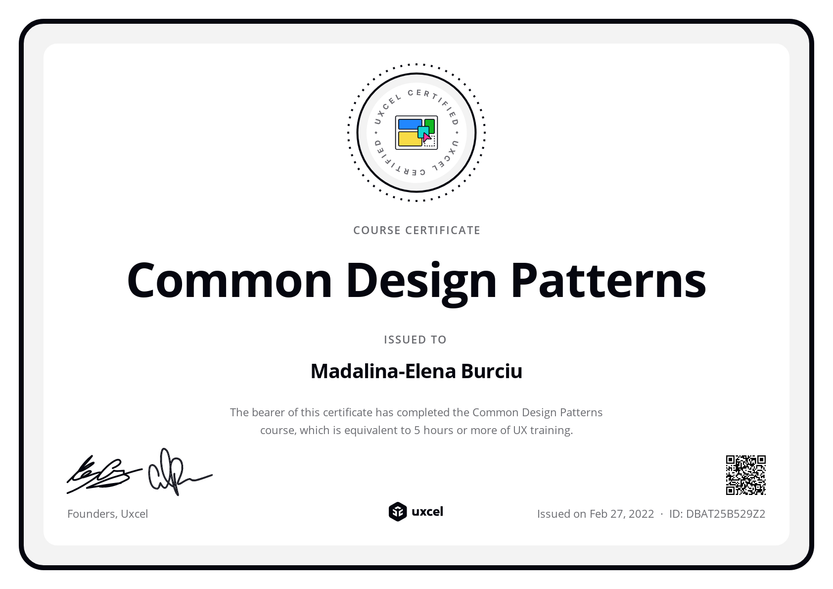 Madalina-Elena Burciu's certificate